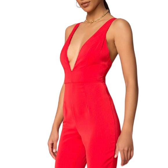 Revolve Superdown Jillian Cherry Red Deep V Neck Jumpsuit XXS and S. NWT - Picture 5 of 16